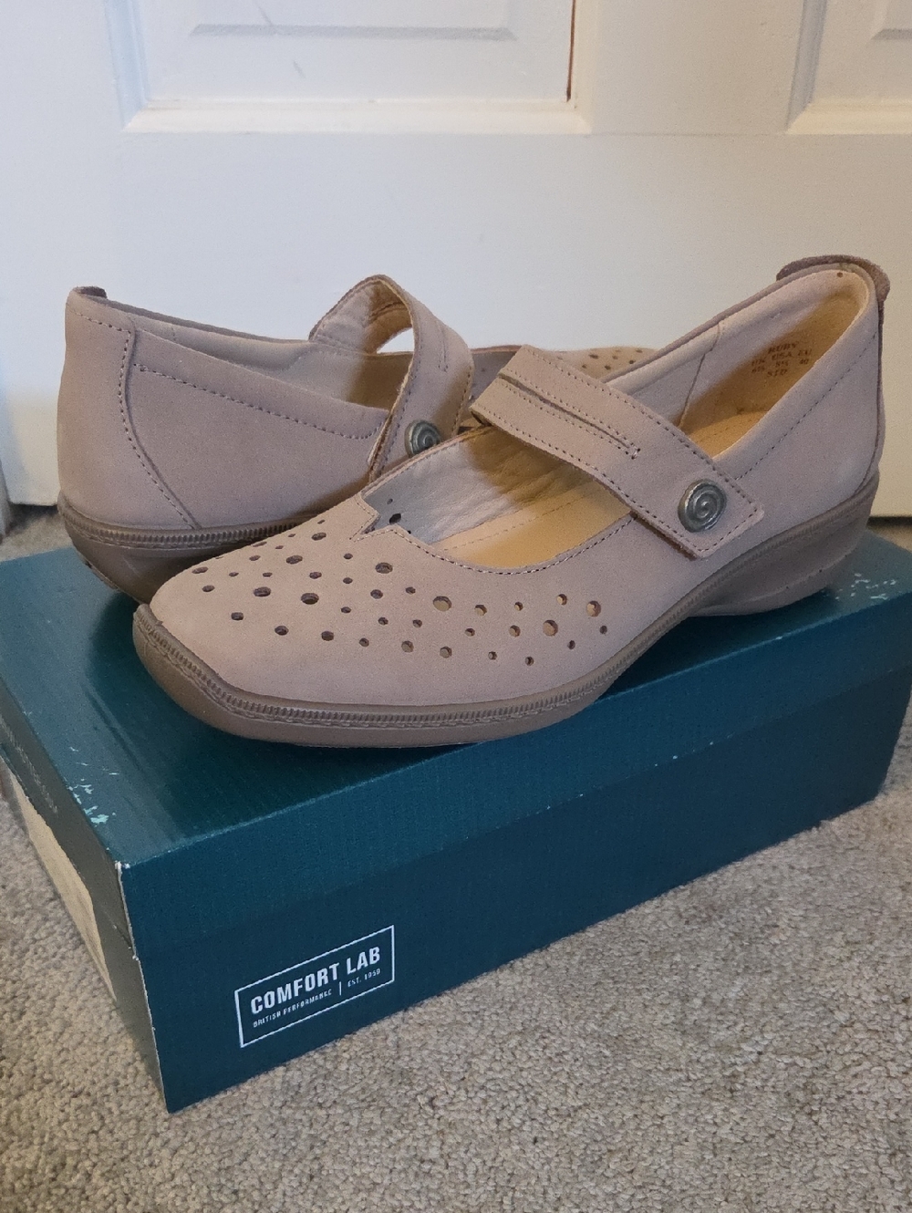 hotter Beige Mary Jane Perforated Comfort Ruby Flats
